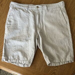 Marks And Spencer M&S Mens Chino Flat Front Linen Blend Shorts Khaki Size 34